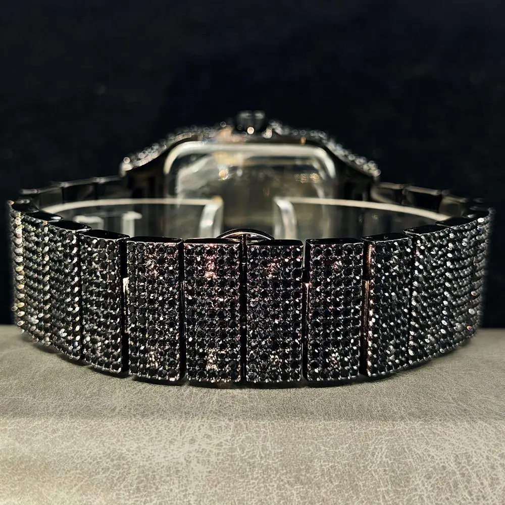 Cool Black Ice Watch For Men Brand UNIGUET Luxury Stainless Steel Quartz Timepiece Man Hip Hop Diamond Square Wristwatch New - Image 6