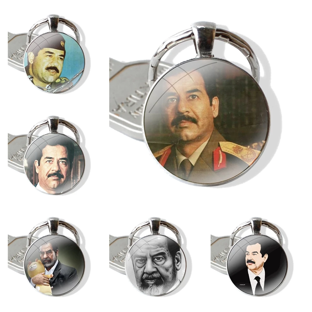 Saddam Hussein Iraq Arabic Keychain Handmade Glass Cabochon Key Ring Holder Pendant Key Chains