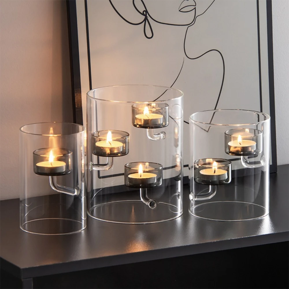 Kreativer europäischer Kerzenhalter aus Glas, eleganter, transparenter, winddichter Kerzenständer, romantische Kerzenlicht-Dinner-Dekoration für Zuhause