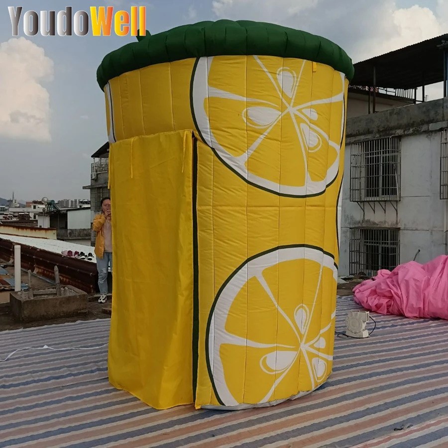 Cup Shape Lemon Juice Inflatable Lemon Cup Booth Tent With Straw Yellow Green Used For Decoration To Attract Customers