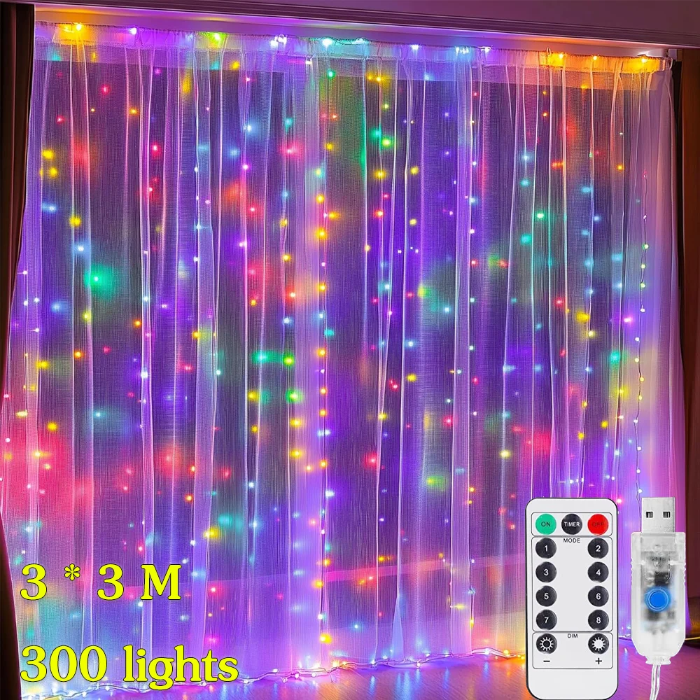 

3x3 м USB занавеска светодиодный светильник 8 режимов пульт дистанционного управления гирлянда Рождественский декор праздник дом спальня свадьба сказочная гирлянда лампа