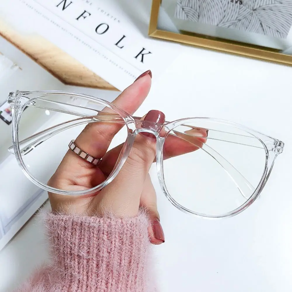 Trendy Plane Mirror Anti Blue Light Glasses New Transparent Round Eyewear Without Degree Optical Spectacle Eyeglass Women Men