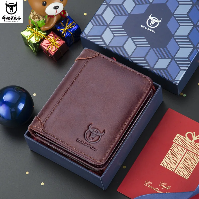 The Best Birthday Gift for Lover or MEN  Genuine Leather Short Style Soft Cow Leather Fashion Card Dollar Clip Coin Purse Wallet