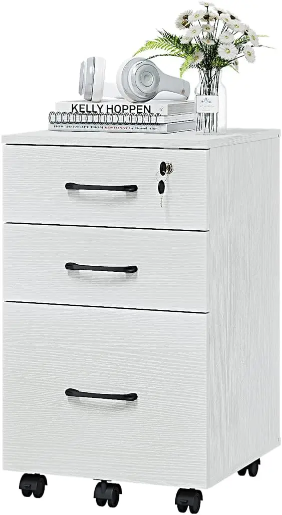 

Panana 3 Drawer Wood Mobile File Cabinet, Under Desk Storage Drawers Small File Cabinet for Home Office (White)