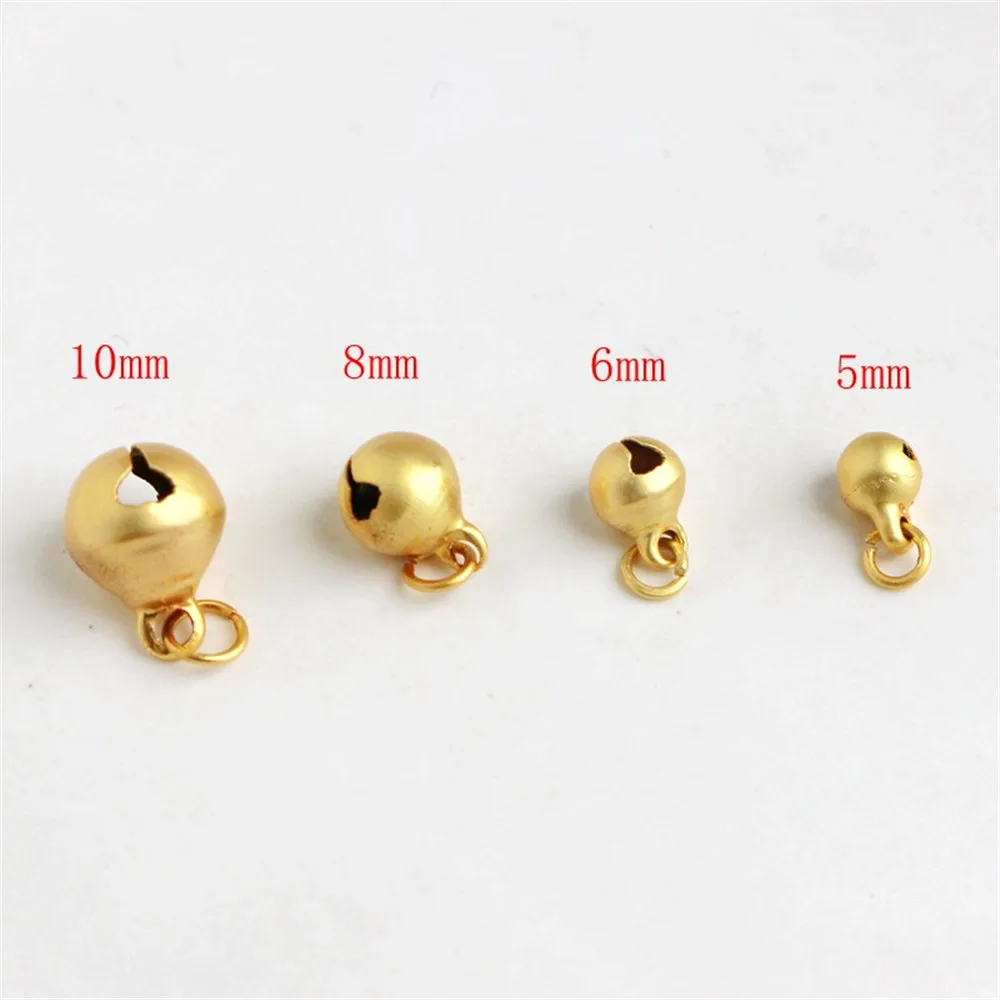 18K Gold Round Small Pendant Bell, Handmade Jewelry Accessories, DIY Bracelet and Necklace, 6mm, 8mm, 10 mm