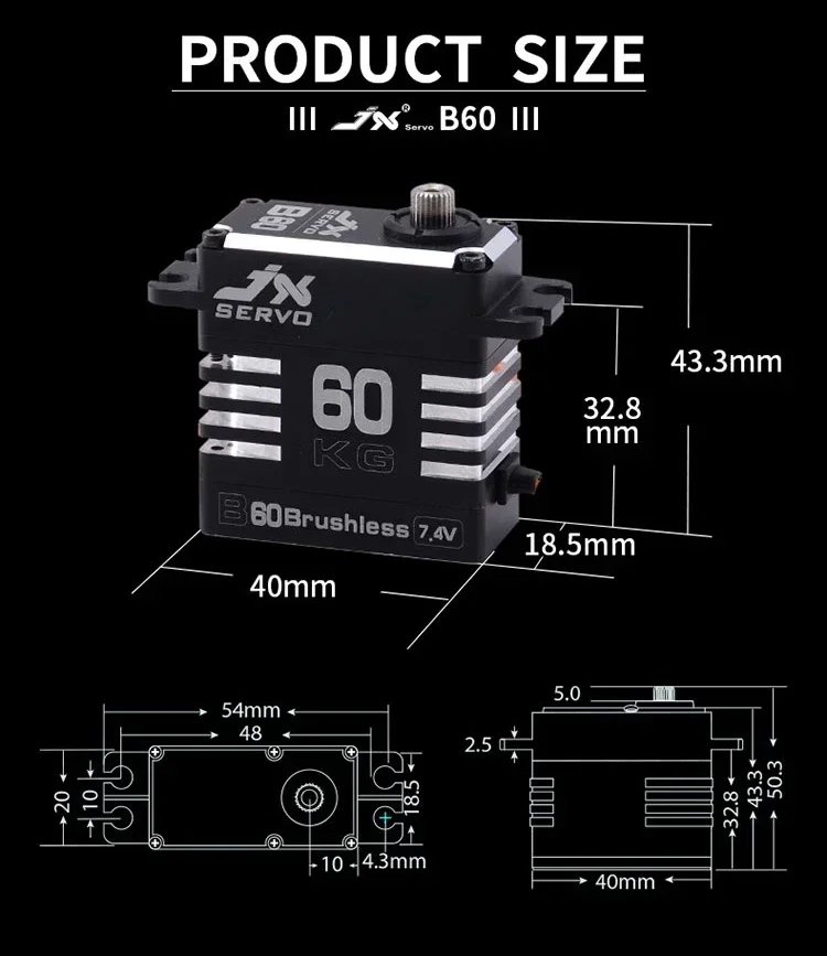 JX B60 60kg Waterproof High Torque Full Metal Aluminium Shell HV Brushless Motor Standard Digital Servo For RC Car Robot Crawler