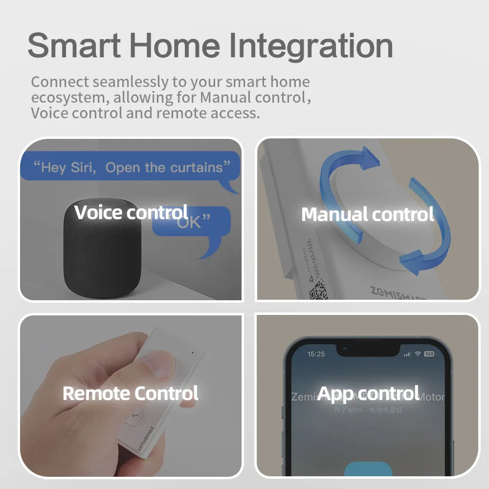 Zemismart Matter Thread Smart Roller Shade Driver Built-in Battery  Knob Control Work with Homekit Alexa Google Home Smartthings