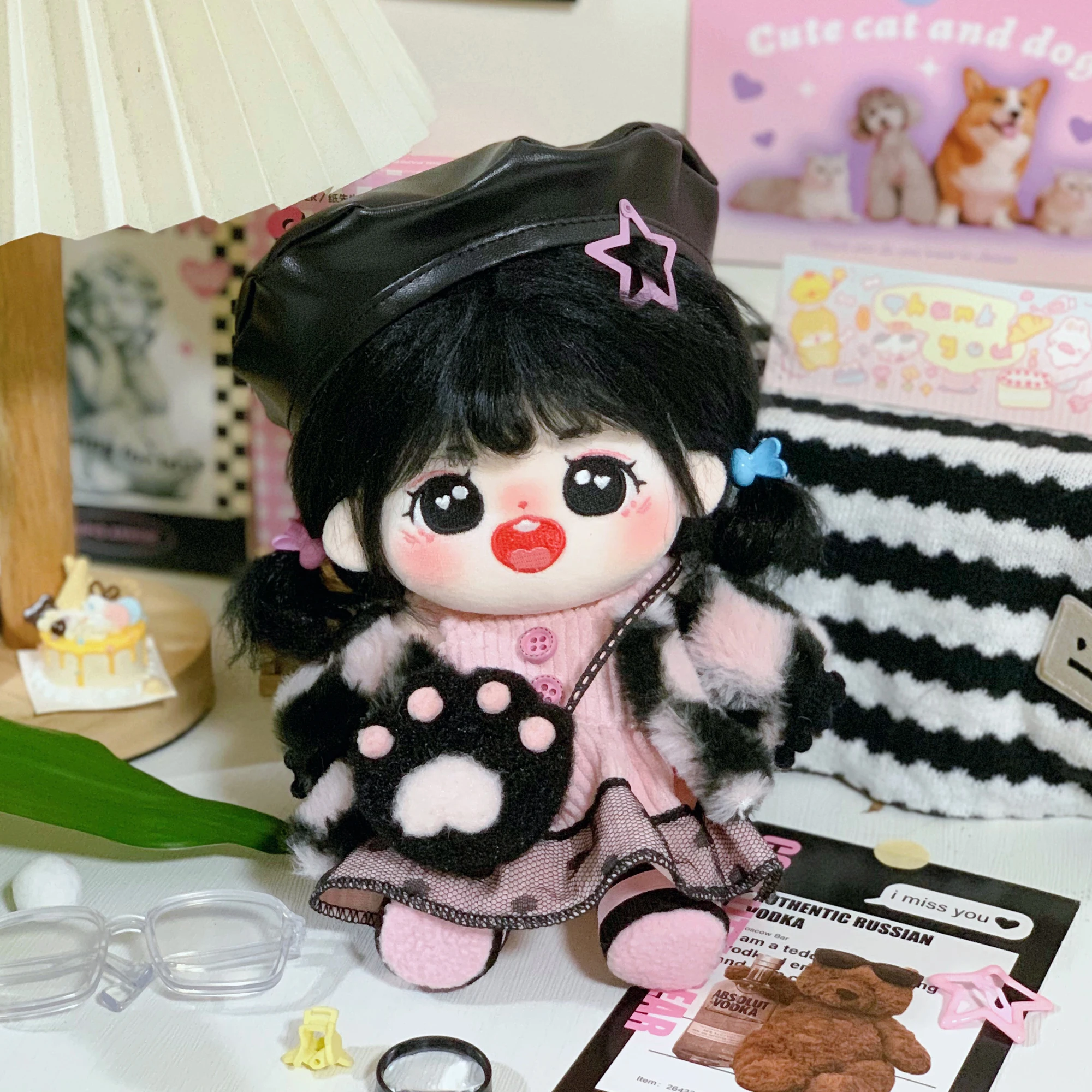 Sweet Cool Girl Cherry Blossom Latte Beret Dress Coat Clothes Cosplay For 20cm No Attributes Plush Doll Dress Up Clothing Outfit