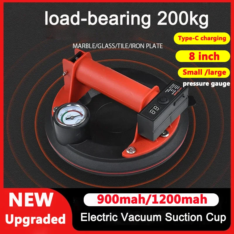 Electric Vacuum Suction Cup for Glass Tile Strong 200kg Bearing Capacity 8 Inch Industrial Sucker with Air Pump 1200mAH Battery