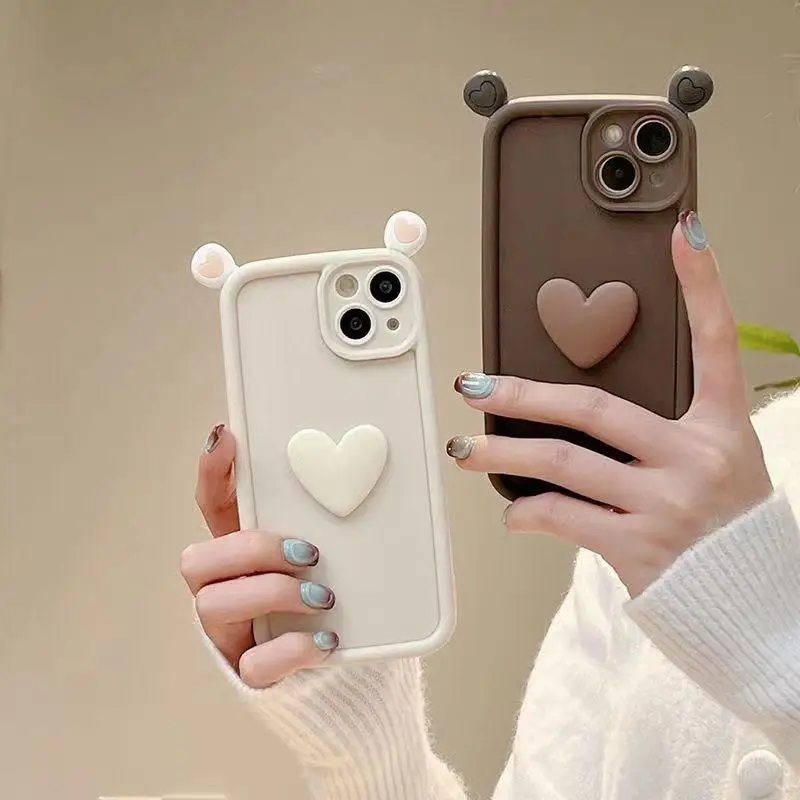 Cute 3D Ears Love Heart Phone Case For VIVO V30 V29 V23 V25 V27E V23E V25E V11i Z3 V15 S1 V20 Pro Y75 Y55 Y100 Soft Silicone