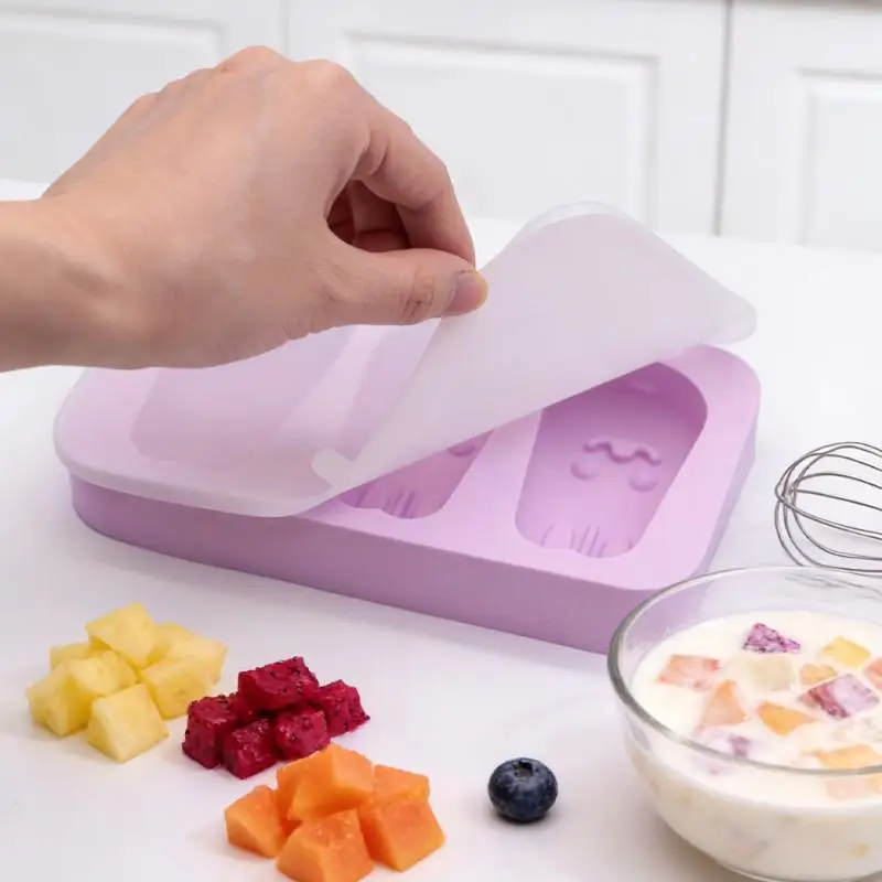 3 Cavity Silicone Popsicle Molds Easy Release Ice Cream Stick Mould With Sticks Dust Cover For Homemade DIY Ice Cream Making