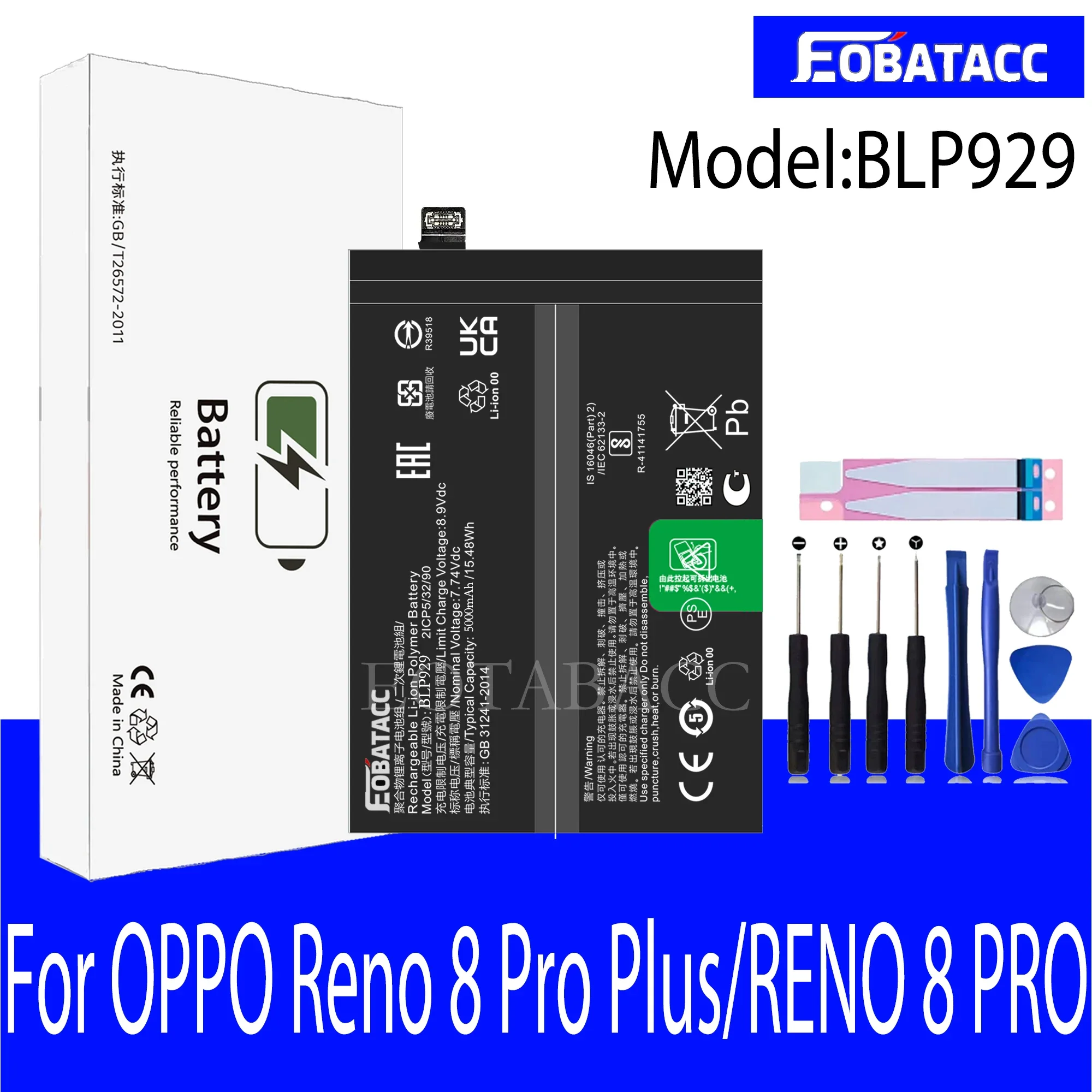 

EOTABACC 100% New Original Battery BLP929 For OPPO Reno 8 Pro Plus/RENO 8 PRO Battery +Tools