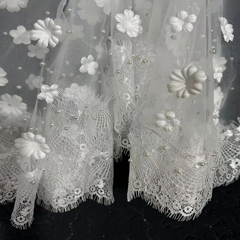 Stock Ivory 1.5m X 1.5m Wedding Veils One Layer 3d Flower Lace Edge Bride Bridal Accessory velo de novias voile de mariée