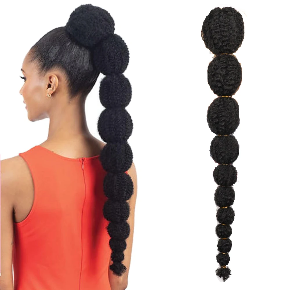 Extensión de cola de caballo Afro para niños y mujeres negras, postizo sintético con cordón de burbuja, linterna larga de 24 pulgadas