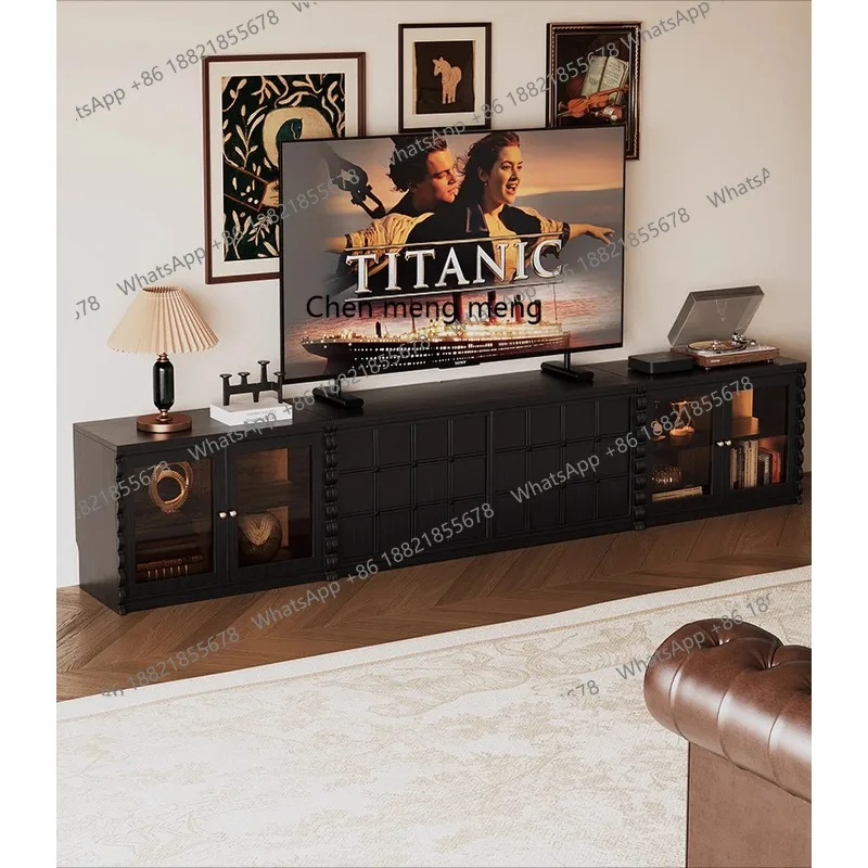 E182 French retro TV cabinet checkerboard skeleton line floor storage storage display cabinet
