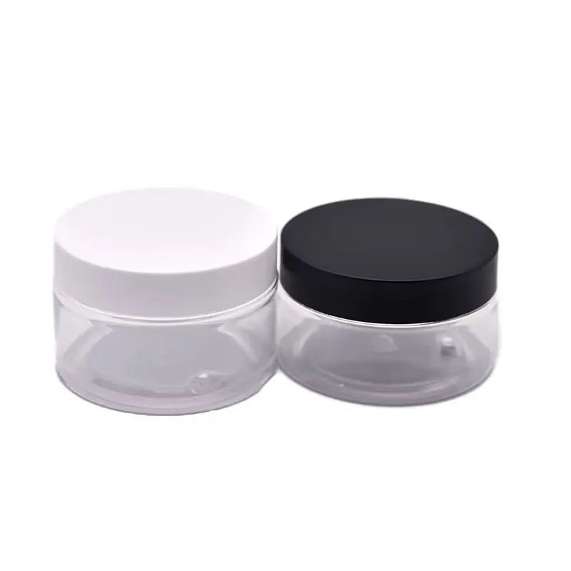 

22Pcs Wide Mouth Bottle Matte Black White Lid Clear Hair Mask Pots 50g 80g 100g 120g 150g 200g 250g Empty Plastic Cream Jars