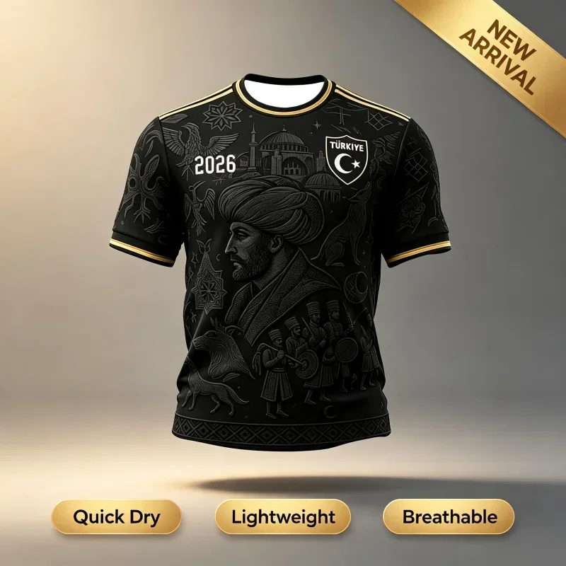 2026 New Quick Drying Türkiye 3D Print Theme Football Sports Training Fan Surrounding T-shirt for Men  Parent-child Tops