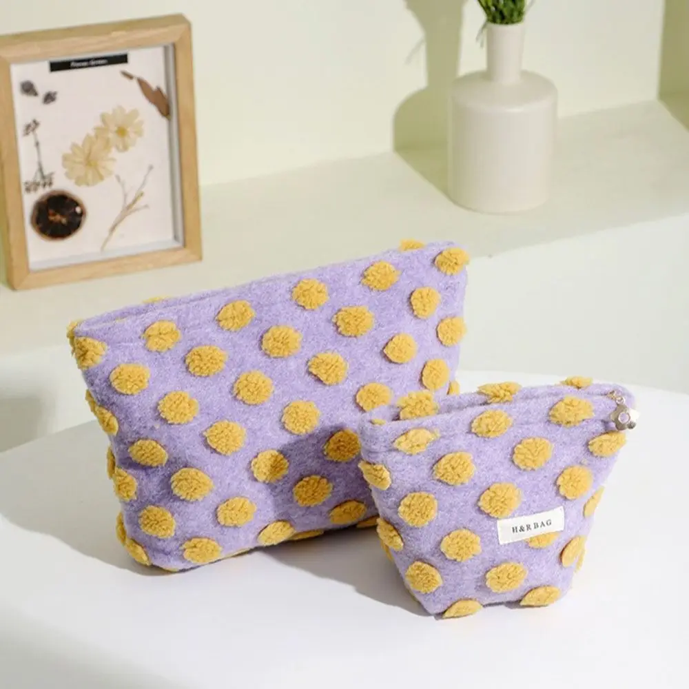 

Simple Purple Waffle Cosmetic Bag Portable Large-Capacity Plush Makeup Case Soft Multi-Functional Make Up Organizer Women