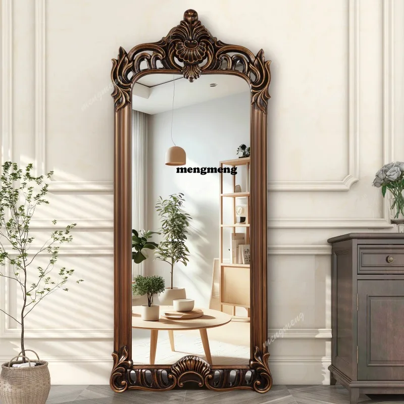

French retro full-length mirror American classical full-body floor mirror carved wall hanging clothing store fitting mirror