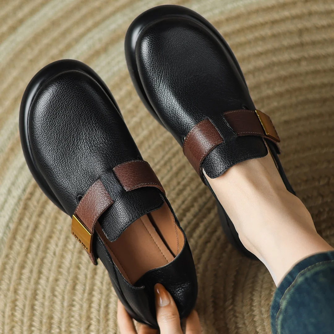 

danxuefei women's sheepskin metal buckle round toe slip-on flats loafers high quality soft comfortable moccasins casual shoes