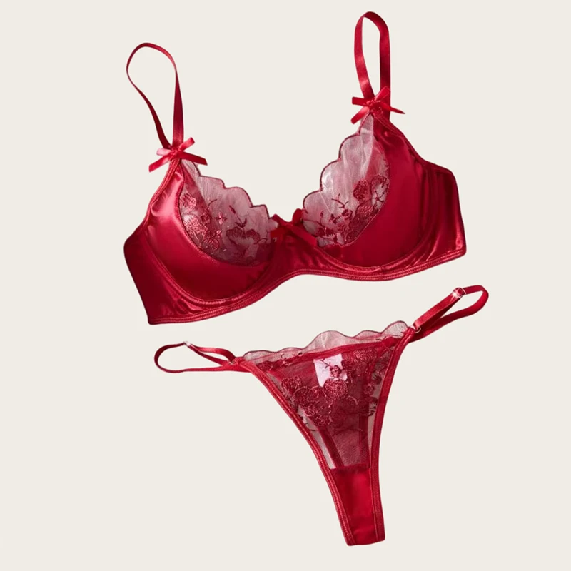 Sexy Dessous Hot Girl Rot Erotische Dessous Weibliche Ultradünne BH und Höschen Set Durchscheinende Intime Frauen Ethische Unterwäsche