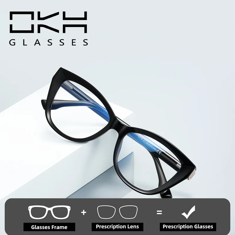 

OKH Cat Eye Shape Blue Light Blocking Reading Glasses for Men and Women Fashionable Designer Prescription Eyeglasses Myopia