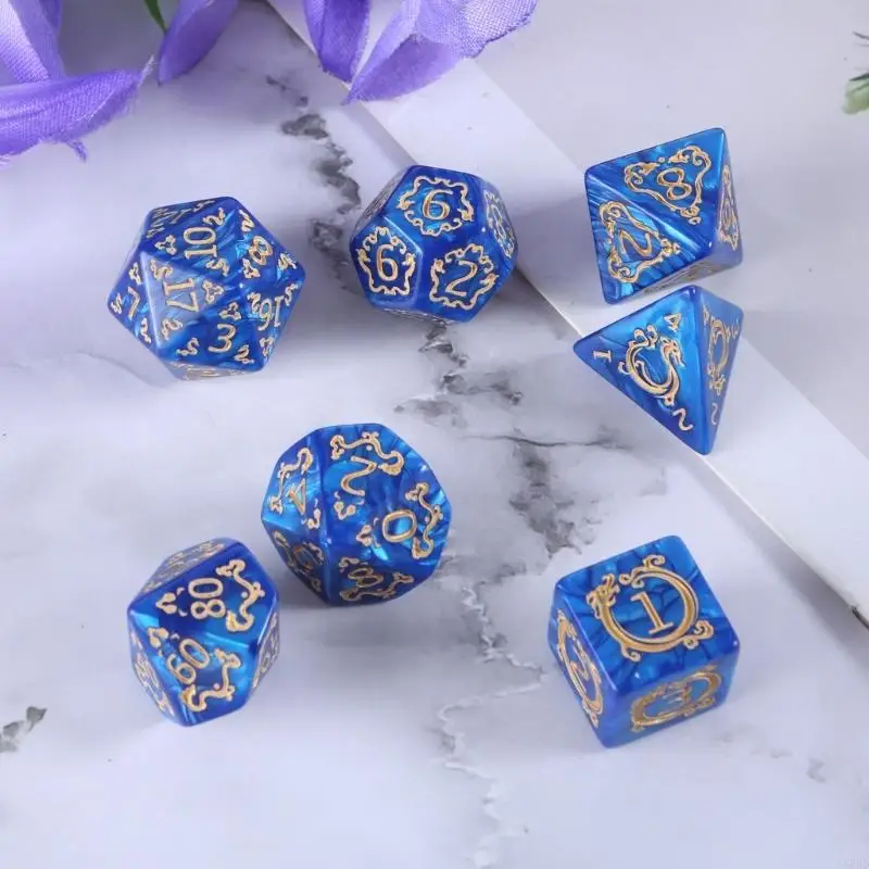 7pcs Patrón dragón Dicés acrílico múltiples lados Rol juego Juego juegos Dices poliédricos Dices para jugador