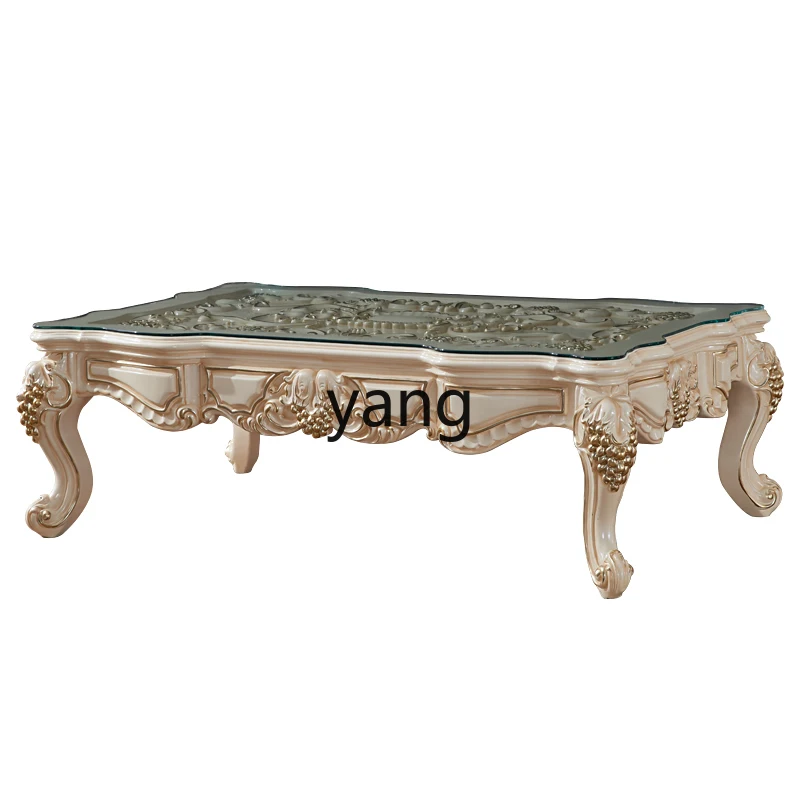 

LH marble coffee table living room household full solid wood carving flower TV cabinet combination paint tea table