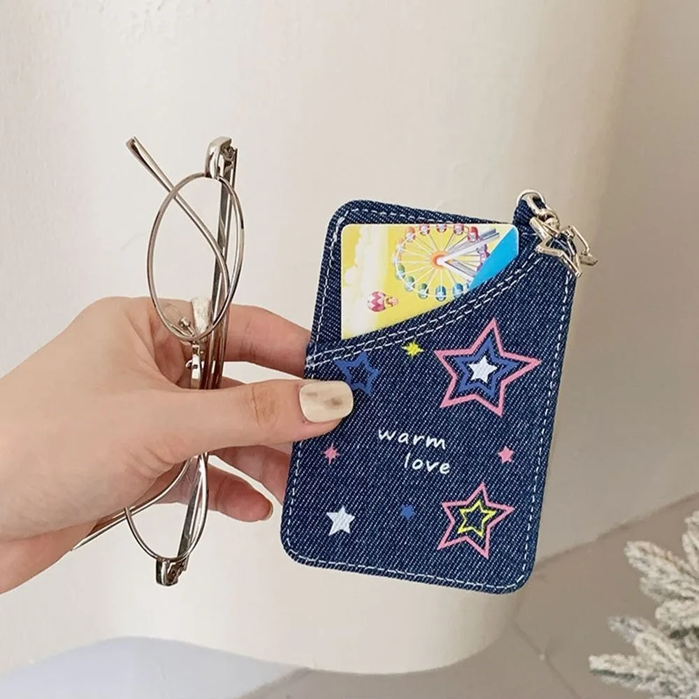 Portatarjetas Kawaii Y2k Denim Star, llavero, estuche para tarjetas, bolsa de almacenamiento, Protector de tarjetas, bolsa de amor, colgante, sesión fotográfica