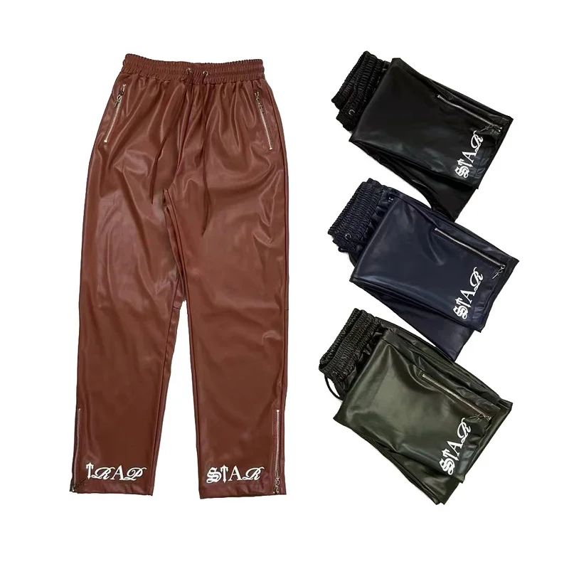 

Men's Streetwear Leather Pants PU Leather Fce Lined Casual Warm Trousers Straight Leg Long Pants Autumn Winter Faion