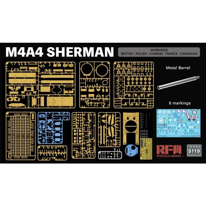 RYEFIELD รุ่น RFM RM-5119 1/35 Scale M4A4 Sherman - ประกอบพลาสติกชุด