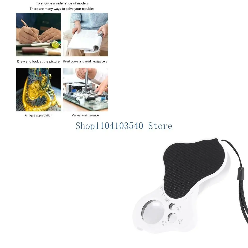 

02DC 30X 60X 90X Складная лупа для ювелиров со светодиодной УФ-подсветкой Нефритовое увеличительное стекло