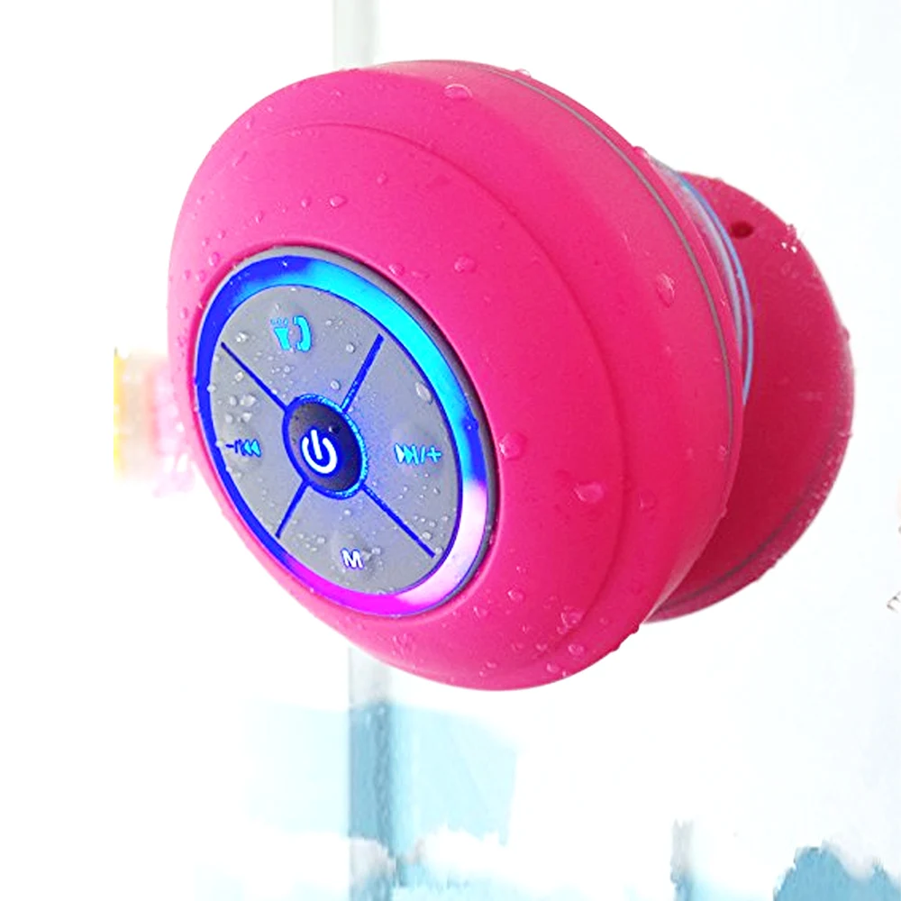 Mini Wireless BT Shower Speaker IPX4 Waterproof with LED Light FM Radio Built-in MIC Suction Cup Support Hands-free Call TF