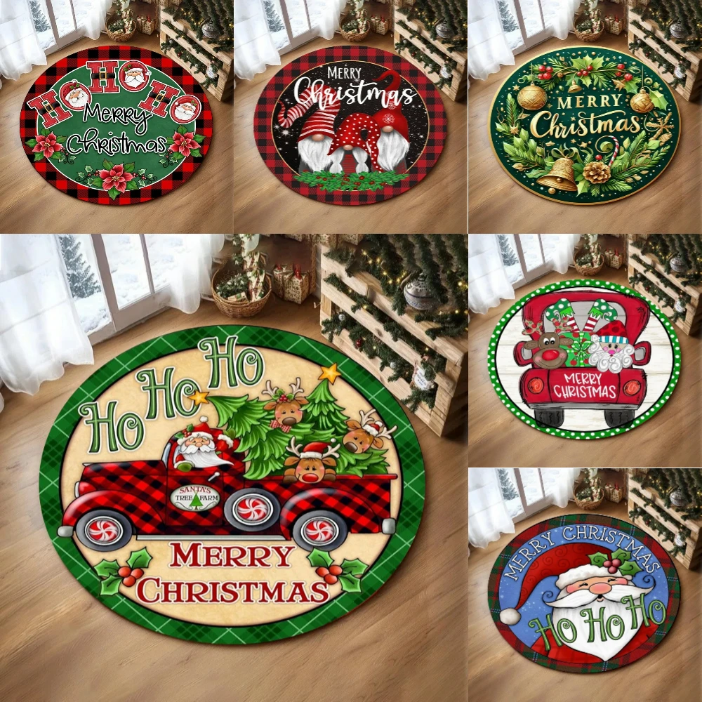 Weihnachtsschmuck, runder Teppich, Frohe Weihnachten, Weihnachtsmann, Rudolph, Reiten, Zuhause, Matte, Wohnzimmer, Dekor, Sofa, Teppich, Festival-Event-Teppich