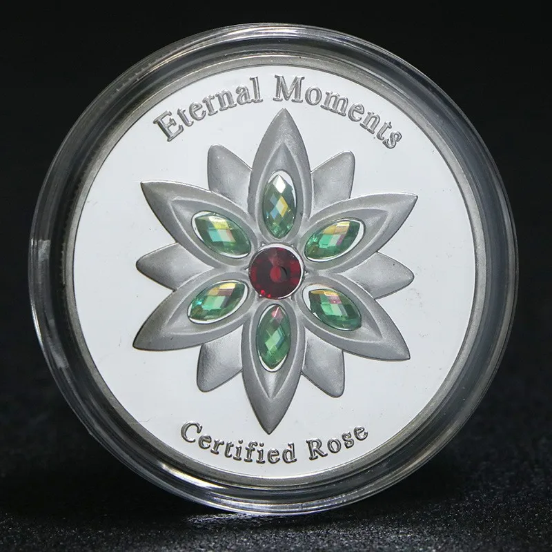 Heart shaped Edelweiss Commemorative Coin Eternal Moment Rose Lover Colored Diamond Love Coin