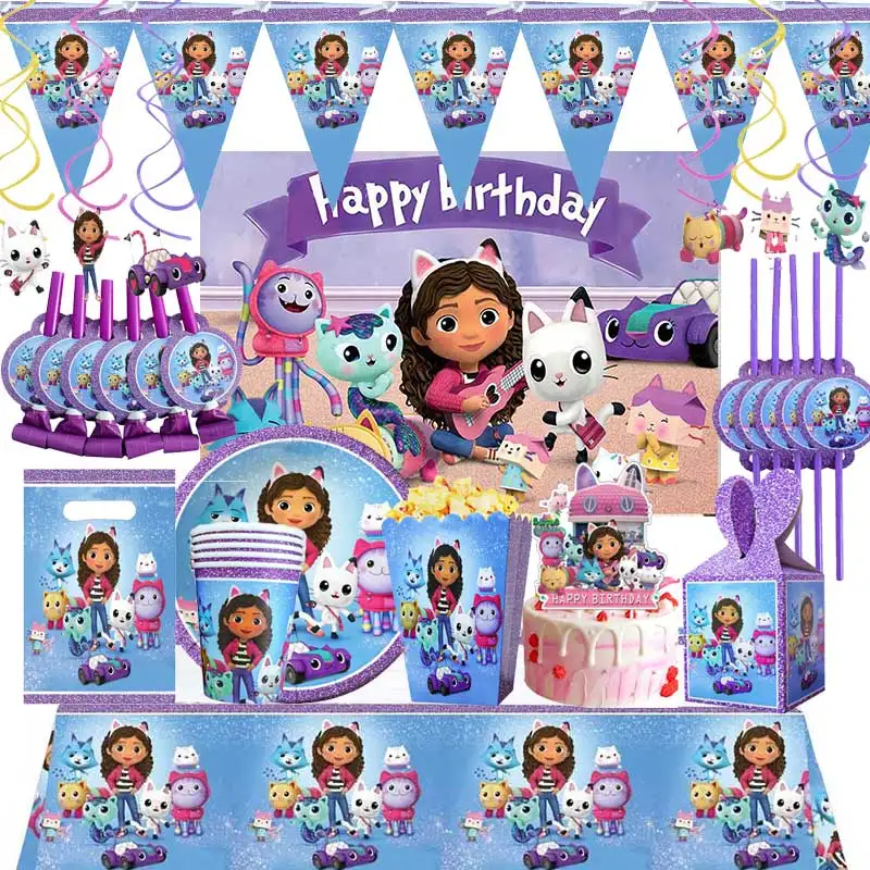 Gabbi Dollhouse Birthday Party Supply Tableware Plate Banner Sling Baby Shower Balloon Backdrop Girl Room Decor Home Garden