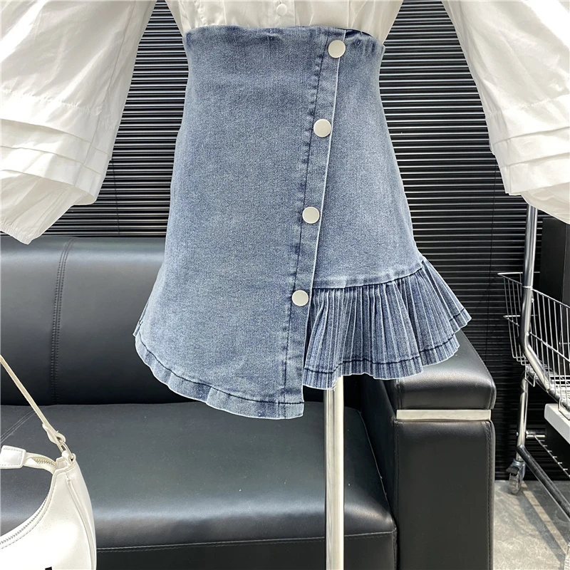 

New 2022 fashion Designer new style Famous brand Front slit sexy fishtail long high waist wrap hip fringe irregular denim skirt