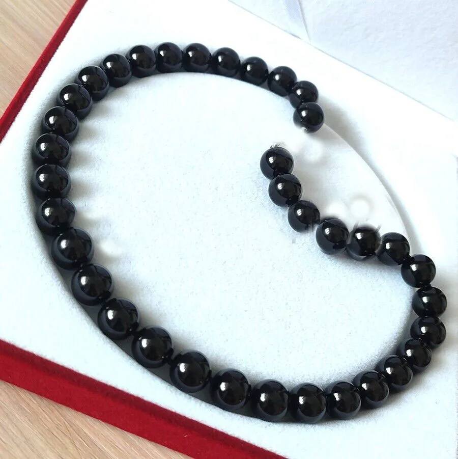 A huge and beautiful 10-11mm black Tahitian pearl bead necklace with 18inch 14k yellow gold clasp 《gift box》