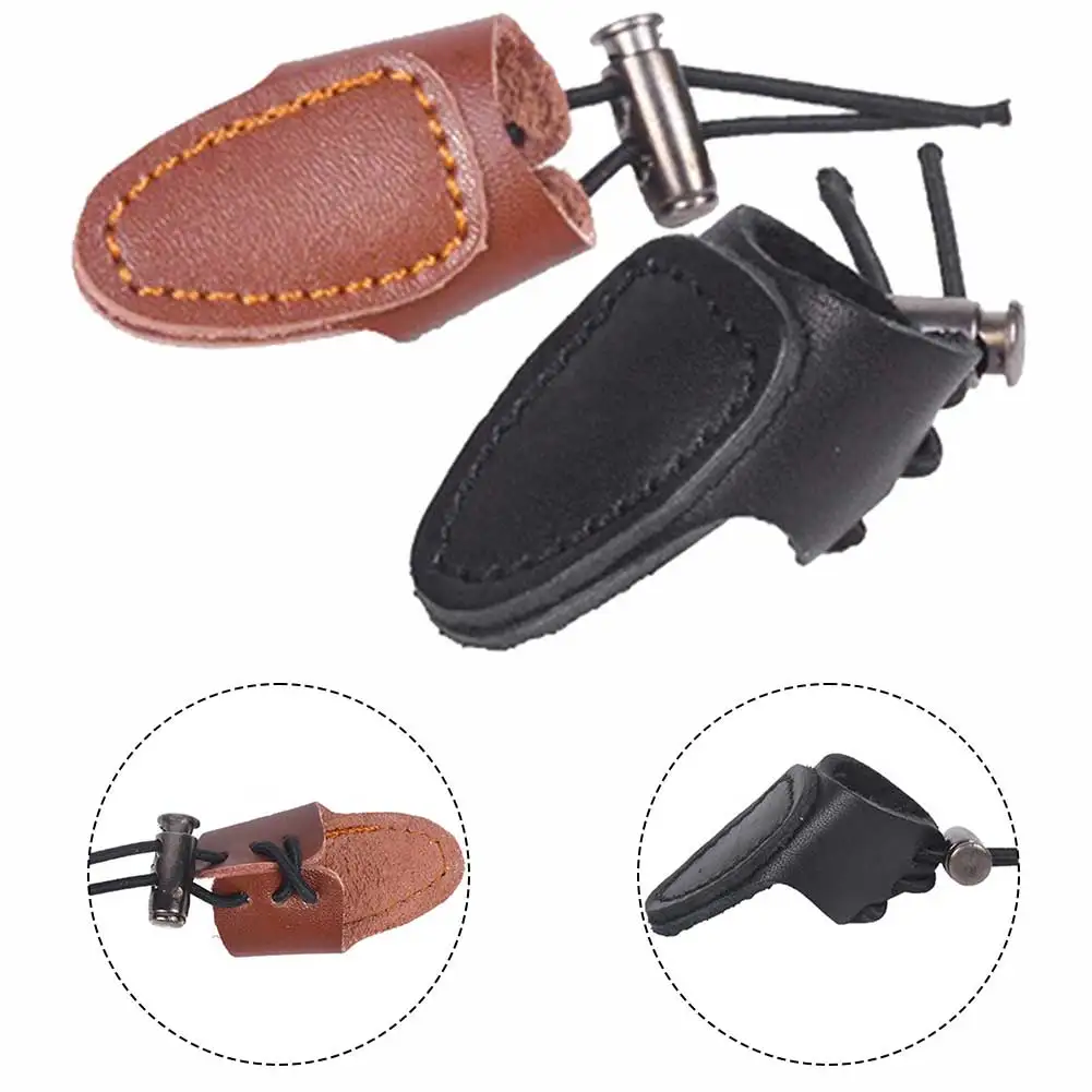 2x Sale Thicken Cow Leather Thumb Finger Tip Protector Guard Ring Tab Leather Hunting Practice Archery Pull Arrow ShootingGlove