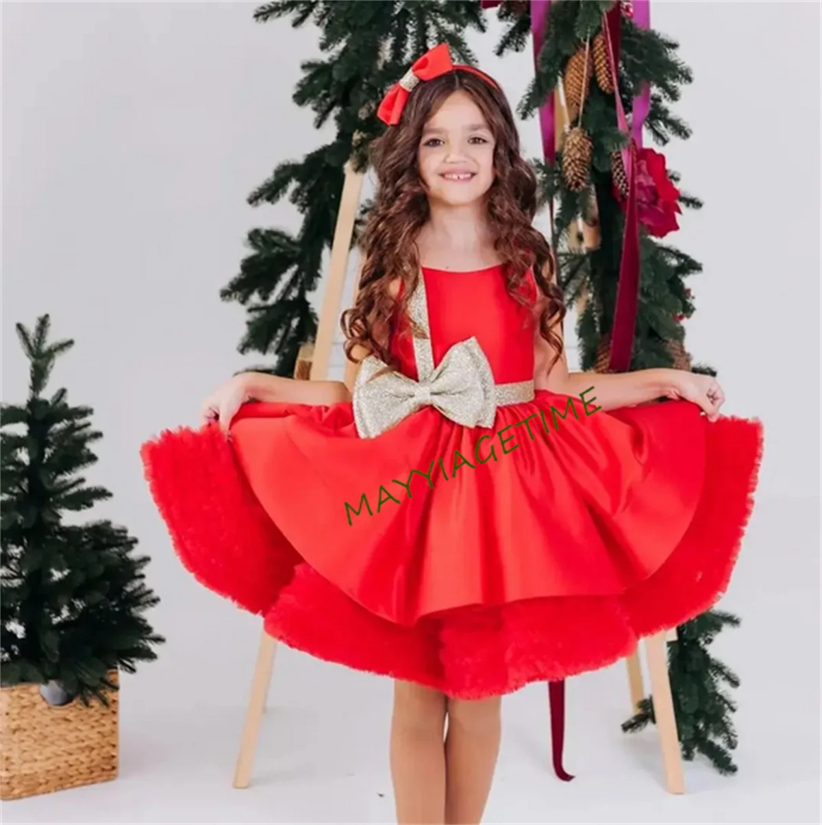 Red Girl Dress Satin Spaghetti Strap Short Flower Girl Dresses Cute Baby Girl Dress Princess Dress First comunione Dress