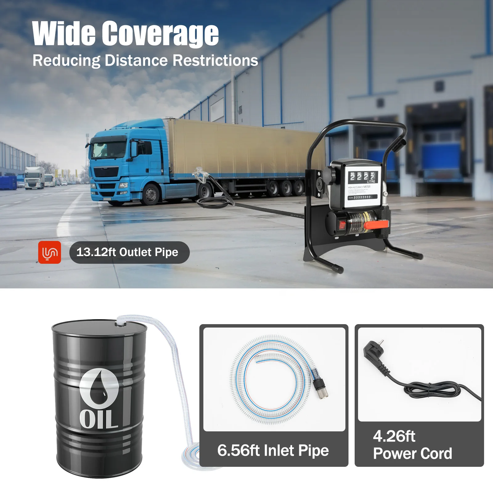 550W Electric Meter Pump Oil Transfer Pump Electric Self-Priming Fuel Oil Auto Refueling Automatic Diesel Transfer Pump Black