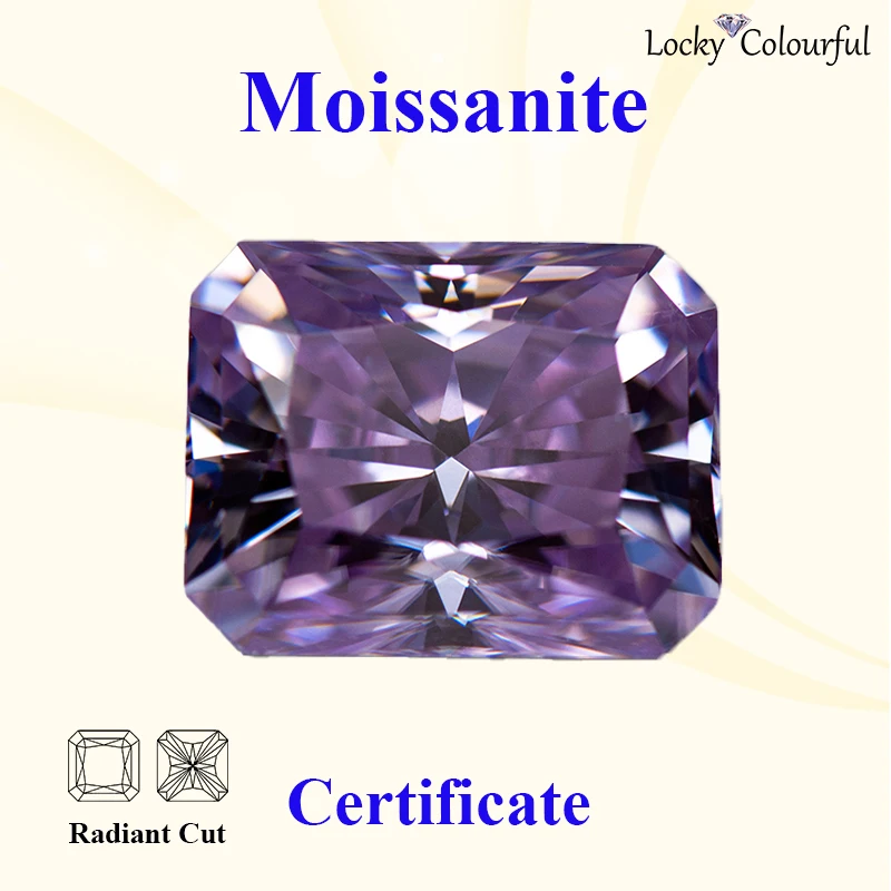 

Moissanite Radiant Cut VVS1 Light Purple Color with GRA Certificate for DIY Charms Beads Jewelry Making Bracelet Rings Materials