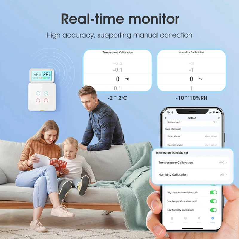Capteur de température et d'humidité Tuya Smart WiFi, hygromètre sans fil avec LCD, alarme de liaison à distance domestique, Therye.com