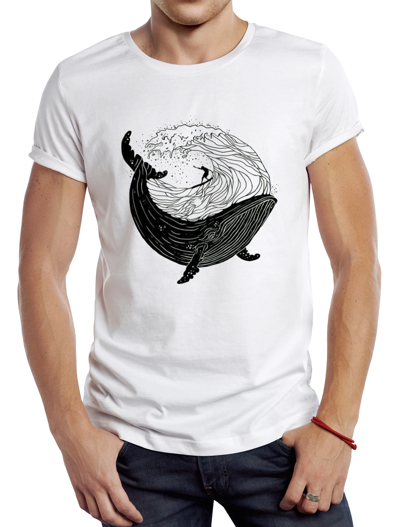 

FPACE Retro Surfing On Whale Shark Men T Shirt Graphic Ocean Fish Surf Sport Cloth Vintage Sharks Casual Tops Hipster Tee