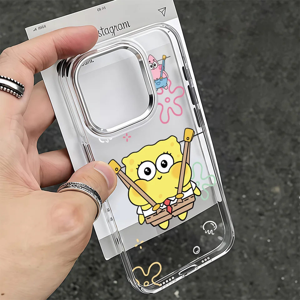 Funda para iPhone 17e 17 16e 16 15 14 13 12 11 mini Pro Max X XR XSMAX Air Plus, transparente suave con diseño de Bob Esponja 5