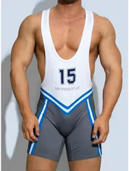 Underwear Sport Wrestling Corset Bodysuit Men Shapewear  Elasticity Man Party Suit