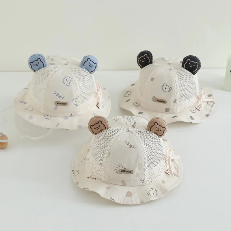 

Cartoon Bear Ear Baby Bucket Hat Cute Animal Print Toddler Fisherman Cap Spring Summer Wide-brim Cotton Kids Boy Girl Sun Hats