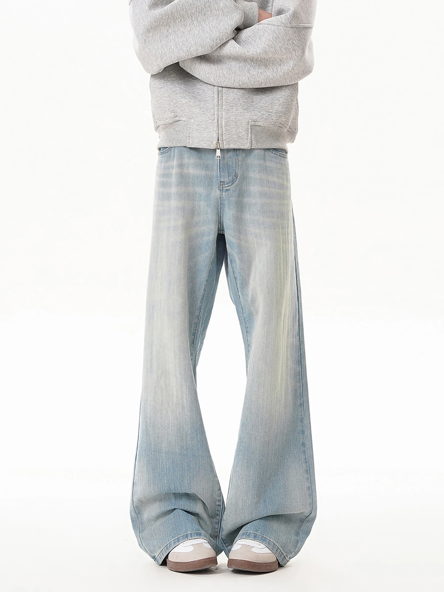 

Boyue American Retro Flared Jeans Men's Women's Wide Leg Faded Long Casual Trousers Trendy mid Waist Zipper Closure Winter