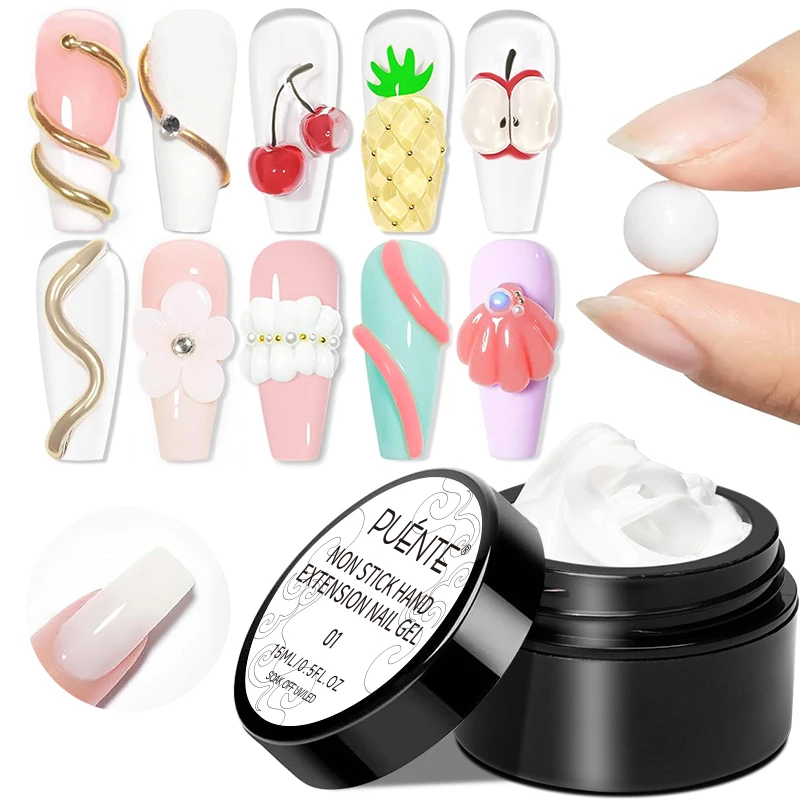 

PUENTE 15ML Non Stick Hand Extension Nail Gel Clear White Solid Builder Nail Gel 3D Sculpture Carving Soak Off UV Nail Art Gel