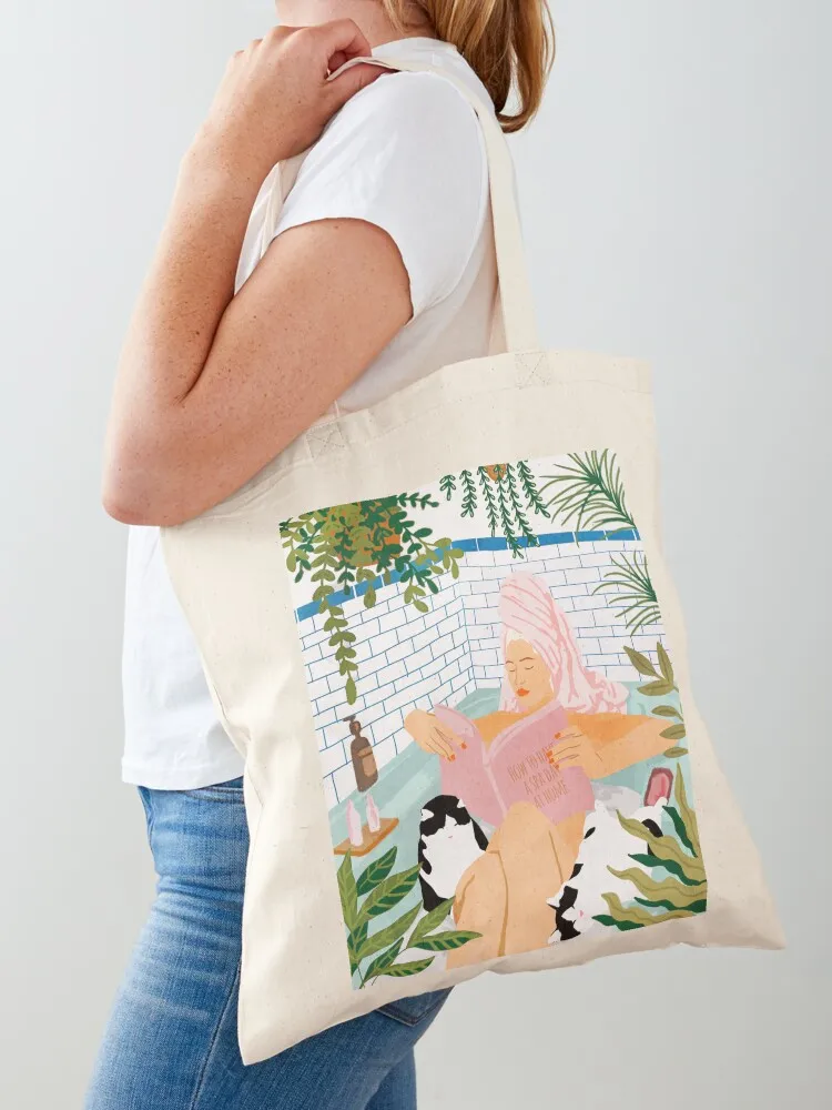 How To Have A Cat Spa Day At Home Modern Bohemian Home Décor Pet Bathroom Urban Jungle Tote Bag Fabric bag canvas tote